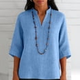 thumbnail image 3 of YuXingFu Plus Size Tops for Women Dressy Long Sleeve V-Neck Asymmetrical Tops - Pleated Detail Silk for Daily Light Blue S, 3 of 8