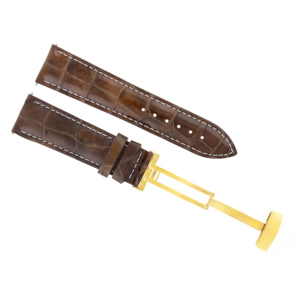 22MM LEATHER WATCH STRAP BAND DEPLOYMENT CLASP FOR TISSOT PRC200 L/BROWN GOLD
