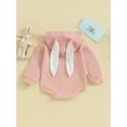 thumbnail image 4 of Suealasg Toddler Baby Girl Easter Romper Clothes 3M 6M 12M 18M 24M Long Sleeve Rabbit Print Bunny Ears Hooded Bodysuit Newborn Spring Easter Animal Jumpsuits, 4 of 8