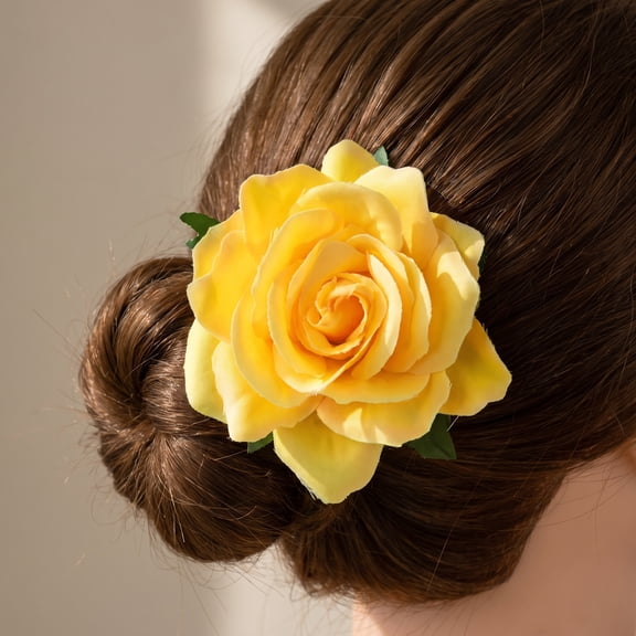 GETAJGHSD 1Pack Rose Hair Accessories Floral Hair Clips for Wedding Events in Yellow