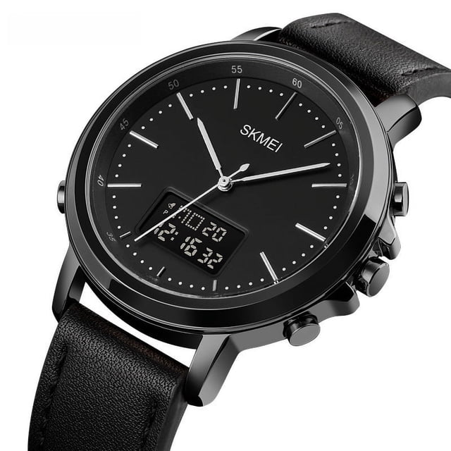 Reloj electrónico informal deportivo con corona de cuero y hebilla redonda para hombre