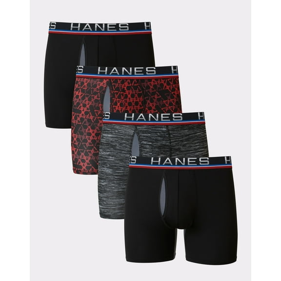 Hanes Boxer Brief 4-Pack Sport Men X-Temp Total Support Pouch Comfort Flex Waist