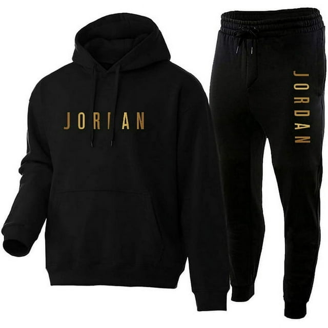 Men's Tracksuits Full, Jordan Jersey Hoodies and Sweat Pants 2 Piece,Classic Comfy Vintage Sweatshirt Long Sleeve Tops and Bottom for Home Gym Black-MM