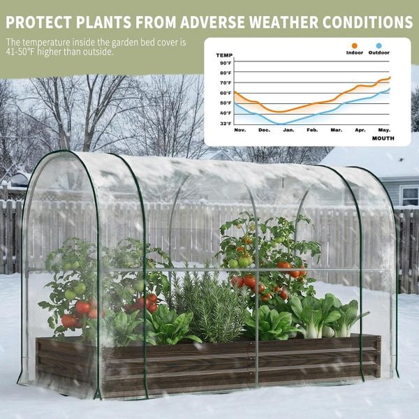SLSY Galvanized Raised Garden Bed with PVC Cover,Metal Planter Bottomless Box w/ Roll-Up Window,Mini Greenhouse Tent for Vegetables Flower Fruit