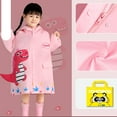 thumbnail image 2 of LIIPEE Girls Boys Rain Wear Cartoon Animal Printed Long Sleeve Hooded Button Down Raincoat Kids Versatile Travel Rain Ponchos,Pink,7-9 Years, 2 of 3