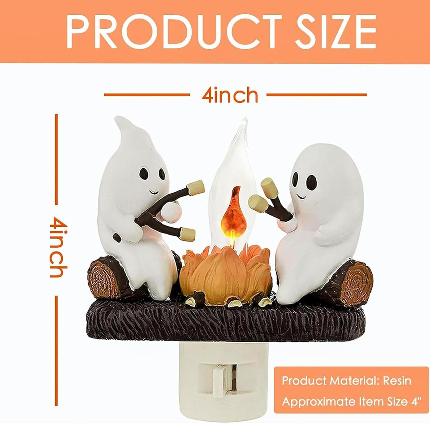 2024 Ghost Campfire Flickering Nightlight, Halloween Night Lights Plug into Wall, 3D Spooky Fire Marshmallow Night Light, Ghost Pumpkin Night Light Dusk Funny Halloween Room Decorations (A-1PC)