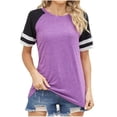 thumbnail image 1 of JUNWELL Hauts Tendance pour Femmes Loisirs Col Rond Rayé Manches Courtes Tuniques Chemises Décontractées Patchwork Noir et Blanc Blouses d'Été pour Dames Blanc P, 1 of 8