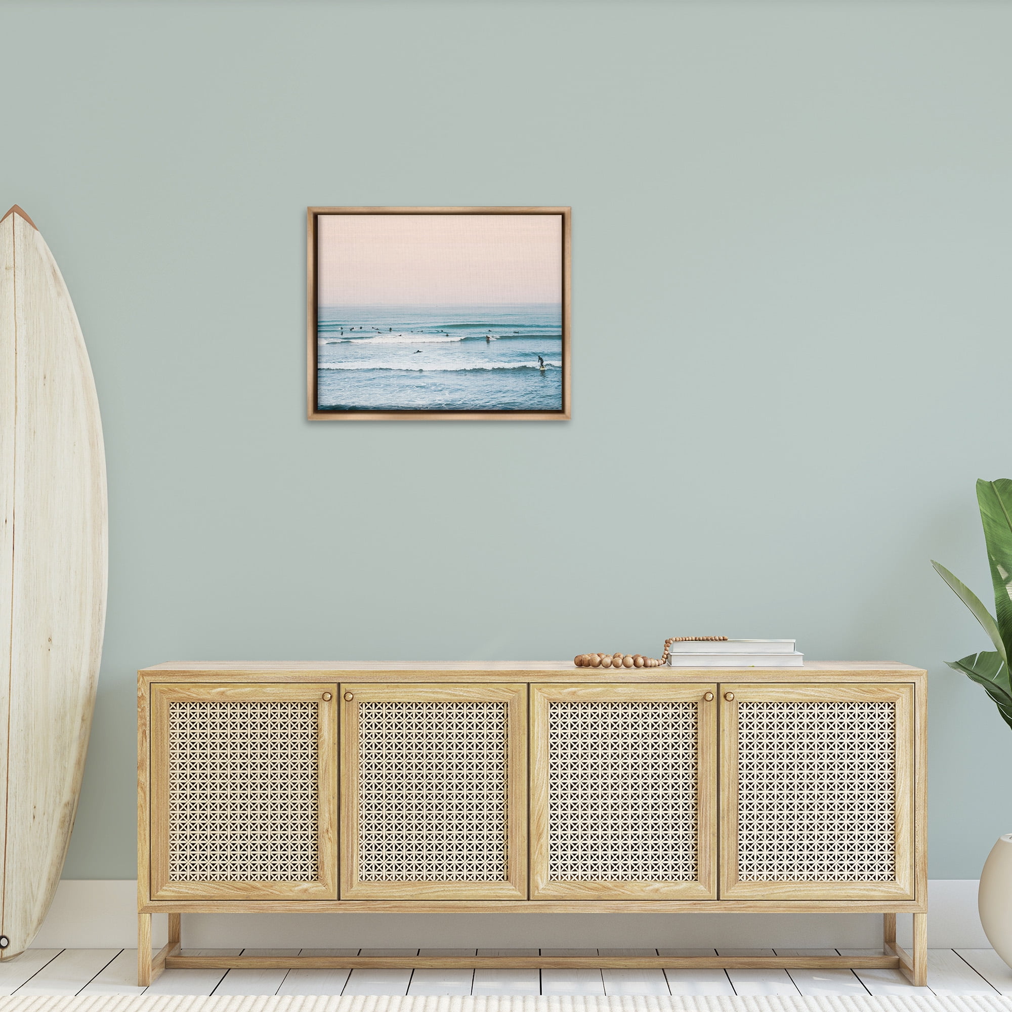 Stupell Industries Pastel Surfer Scene Sports Photography Brown Floater Framed Canvas Art Print Wall Art, 31 x 25