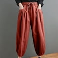 thumbnail image 4 of BVOFAR Womens Cotton Linen Pants Casual Summer Palazzo Pants Baggy Wide Leg Drawstring Elastic Waist Trousers with Pockets 2025, 4 of 4