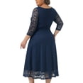 thumbnail image 4 of DARING DIVA Women's Plus Size Floral Lace 3/4 Sleeves Pocket Cocktail Dress 3X Navy Blue, 4 of 6