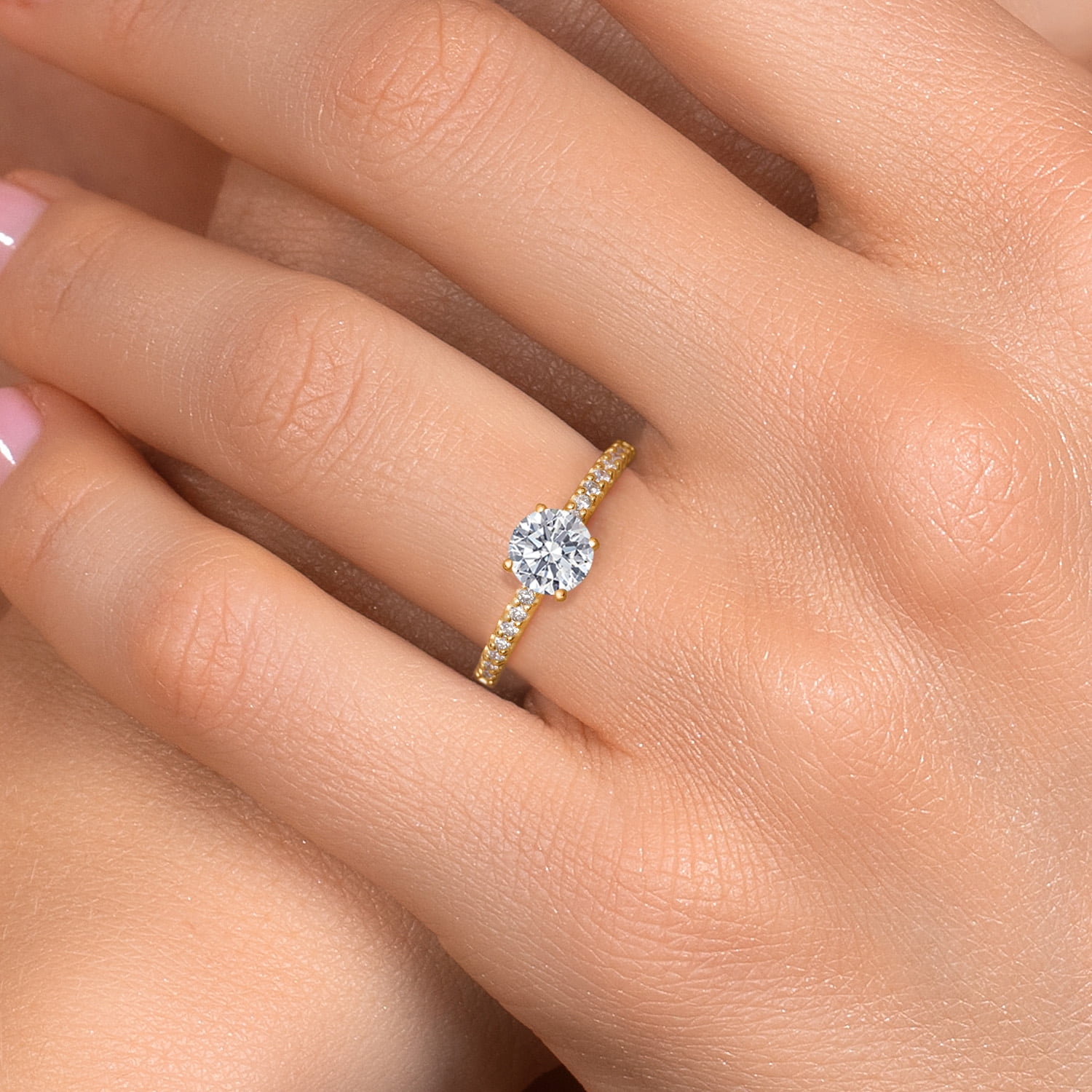Gem Stone King 14K Yellow Gold Lab Grown Diamond Engagement Ring for Women | 0.90 Cttw | Round 6MM | Gemstone April Birthstone | Size 8
