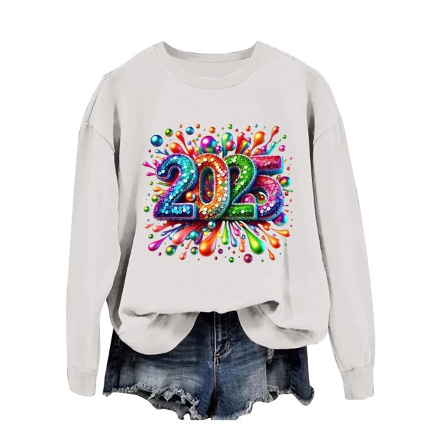 WEAIXIMIUNG Sweat-Shirt Bleu Marine pour Femmes Automne et Hiver Col Rond Manches Longues Sweat-Shirt Imprimé Pull de Noël