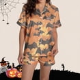 thumbnail image 6 of Women's Halloween 2PC Pajamas Set Short Sleeve Lapel Button Down Shirt And Shorts Lounge Set Print Homewear with Pockets Yellow-3 S, 6 of 8