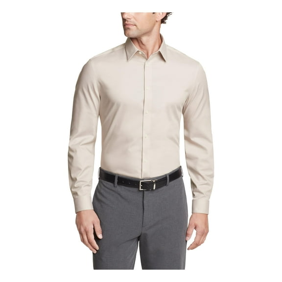 Calvin Klein Mens Regular fit Dress Shirt Large 16.5 in 34-35 Beige Solid