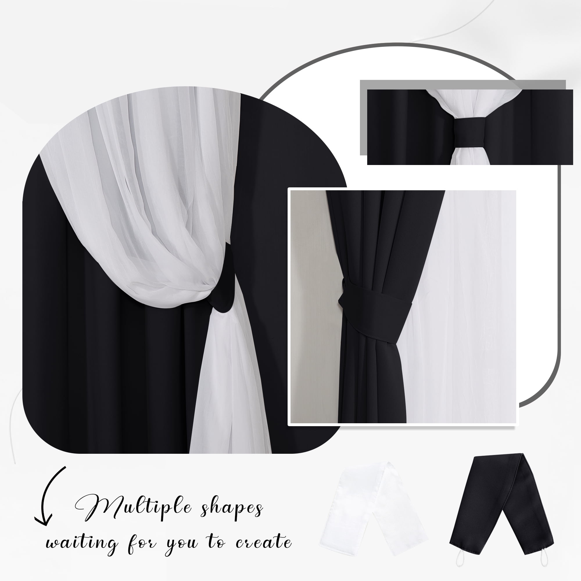NICETOWN Double Layer Sheer Blackout Curtains Solid Grommet Room Darkening Thermal Drapes, W52 x L84, Set of 2, Black