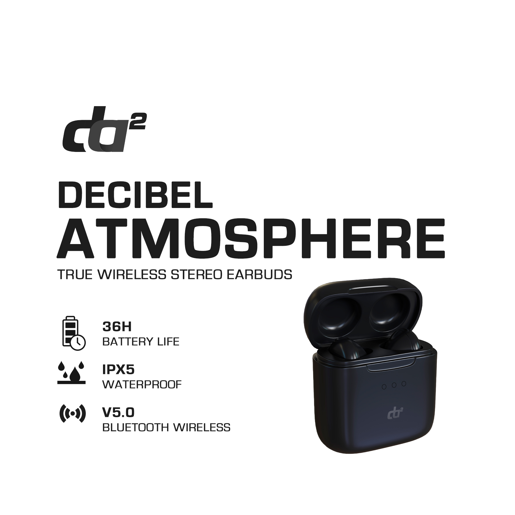 Decibel Electronics DA2 Decibel Atmosphere Wireless Bluetooth Ear Buds IPX5 Waterproof (Black) - image 3 of 9
