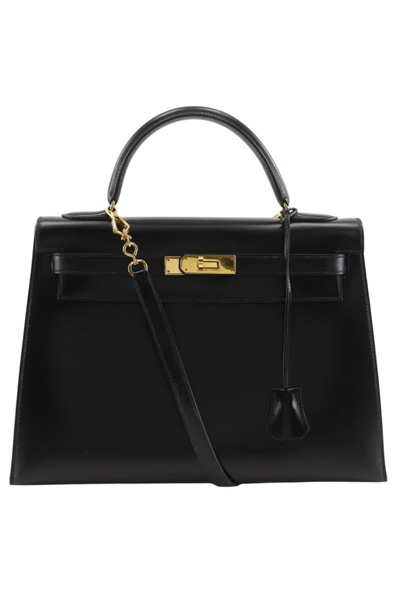 Pre-Owned Hermes Kelly 32 Handbag, 2-Way Shoulder Bag, Box Calf Leather, 1991, Black, U,...