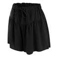 thumbnail image 4 of vigerkar Linen Pleated Casual Ruffle Shorts for Women Comfy Summer Loose Elastic Waist Drawstring Flowy Lounge Shorts with Pockets (Black, L), 4 of 6