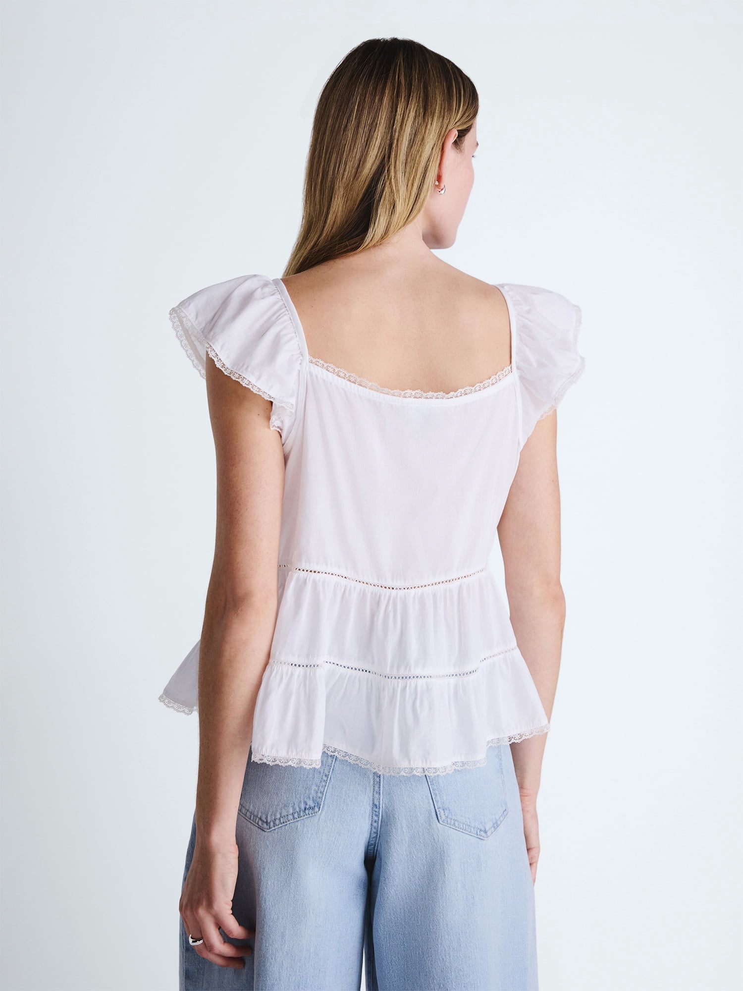 Scoop Women’s Flowy Lace Cotton Top, Sizes XS-XXL