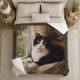 thumbnail image 5 of Resting Black White Cat Oil Painting autumn celebration Autumn, Cozy Pet Portrait Pattern, Warm Flannel Blanket for Living Room and Bedroom, Cat Lovers autumn celebration Gift, Pet Lover Home Decor, 5 of 9