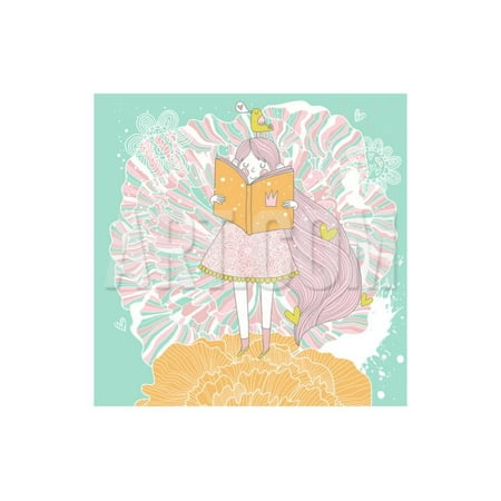 Small Pastel Flower Box - Cute Small Princess Reading a Book on Flower. Pastel Colored Girl with a Book and Colorful Ranuncul Print Wall Art By smilewithjul