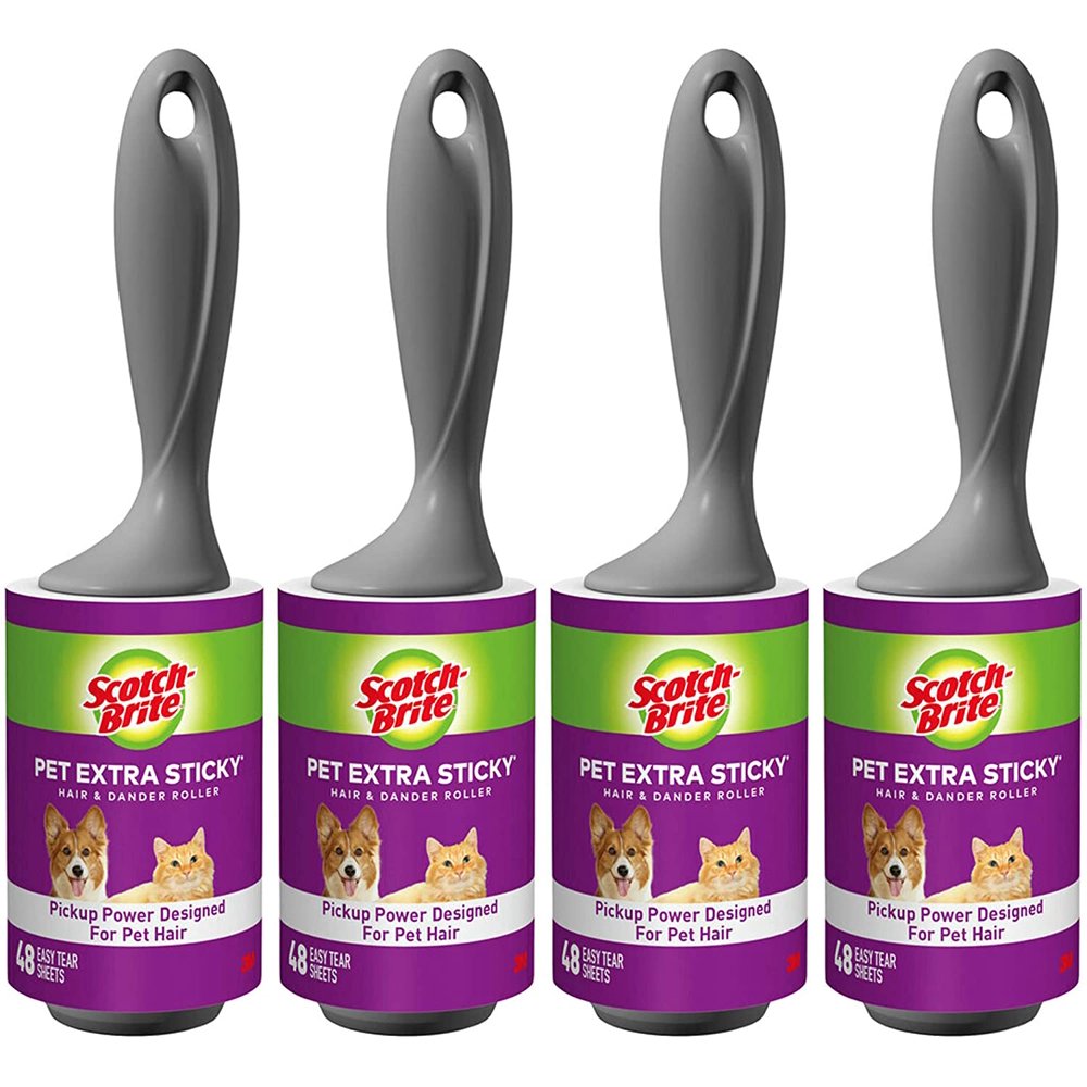 ScotchBrite Pet Extra Sticky Lint Rollers, 4 Rollers, 48 Sheets Per
