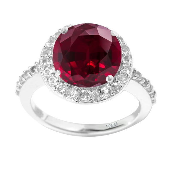 Sterling Silver with Ruby and White Topaz Halo Ring