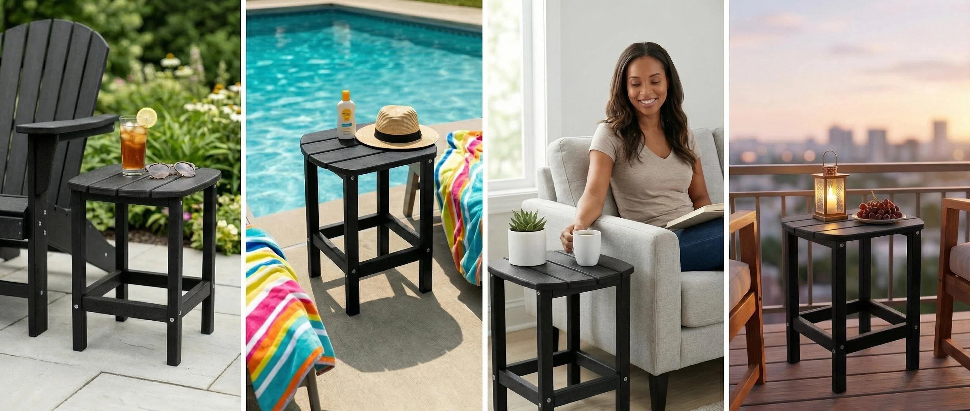 Adirondack Side Table 15x15x18 Inch Recycled HDPE Weather UV Resistant for Patio Garden Poolside