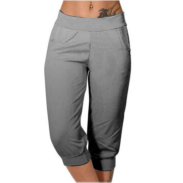 Yuyuzo Womens Capri Pants High Waisted Drawstring Sweatpants Running Gym Cropped Trousers with Pockets
