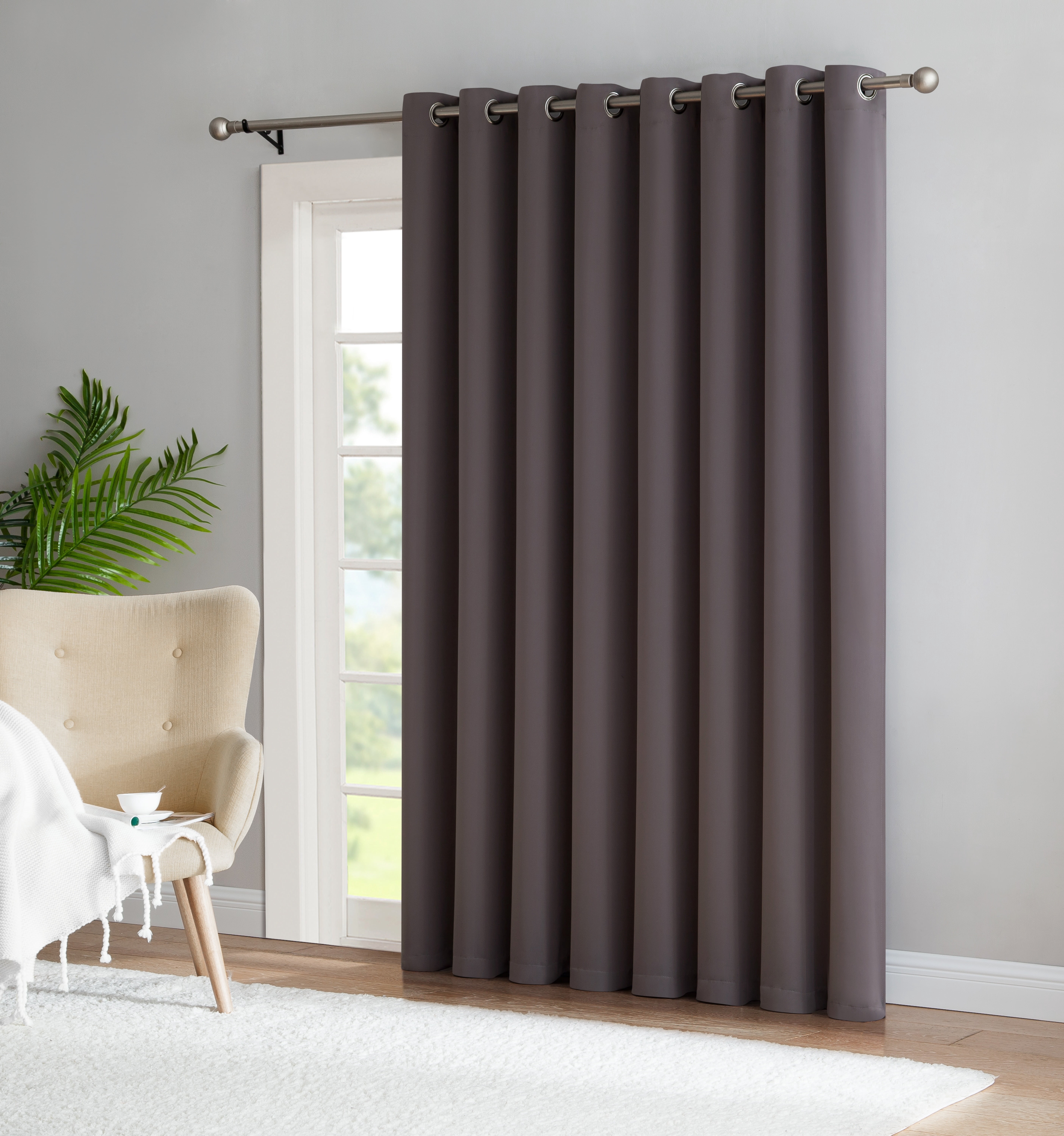 DecoSource - 1 Extra Wide Premium Patio Panel - 102 Inch Wide - 84" Long - 16 Grommets - Ideal for Sliding and Patio Doors - Thermal Insulated Blackout Curtain 102" x 84", Charcoal