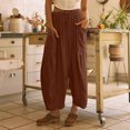 thumbnail image 4 of Pantalones holgados de mujer Pantalones casuales sueltos Pantalones de playa bohemios plisados ​​de color sólido simple FLhrweasw Nuevo, 4 of 7