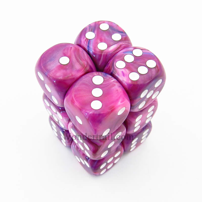 Chessex Dice d6 Set 16mm Festive Violet w/ White Pips 6 Sided Die 12 CHX 27657 