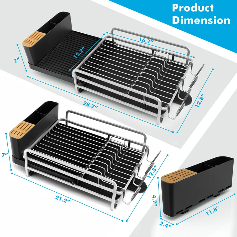 Aluminum Expandable Dish Drying Rack with Drainboard and Rotatable