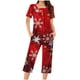 thumbnail image 2 of Puntoco Pijamas para mujer Conjunto de pijama con estampado navideño, cuello redondo, botones, manga corta y cintura elástica con bolsillos y pantalón, 2 of 5