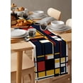 thumbnail image 6 of Table Runner Dresser Scarves 70 Inch Long, Abstract Mondrian Color Block Linen Dining Table Runners Colorful Geometric Stripe Art Tabletop Scarf for Wedding Holiday Party Kitchen, 6 of 7