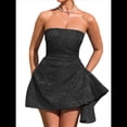 thumbnail image 3 of Vestido de Fiesta de Satén Bordado con Escote en V y Corte en A. Negro L, 3 of 8