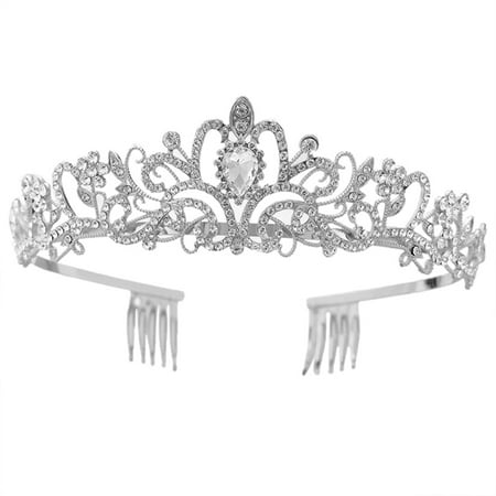 

✪ Crystal Crown Tiara with Comb Headband Wedding Party Princess Bridal Bandana