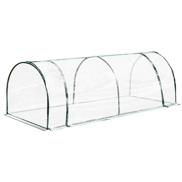 Outsunny 8.2' x 3.3' x 2.6' Portable Mini Greenhouse Outdoor Gardening Tunnel Shed Plant Growth Warm House w/ Roll-up Doors, Transparent PVC Cover