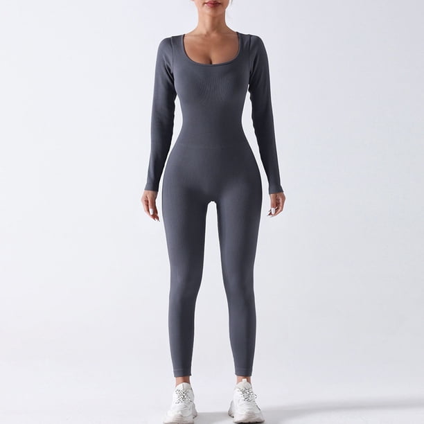 Traje de yoga de una pieza sin costuras, pantalones de manga larga, traje deportivo de fitness de otoño e invierno, traje de cuerpo de levantamiento de cadera y abdomen con alta elasticidad