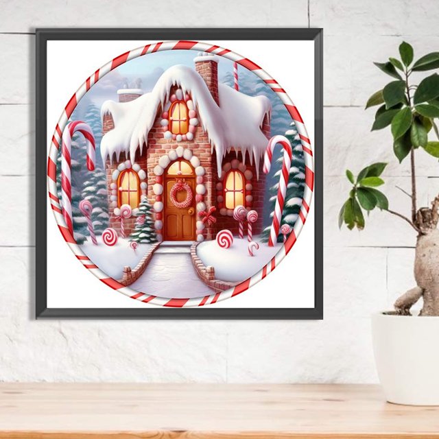 Pintura de diamante 5D DIY, tarjeta circular de taladro redondo completo, Kit de decoración de casa de nieve de Navidad FLhrweasw Nuevo