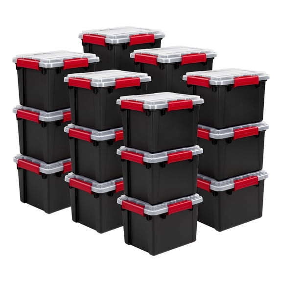 Sterilite 5 Gal Gasket Box, Stackable Plastic Storage Container with Lid, Black, 18 Pack