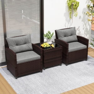 Costway 3-Piece Patio Rattan Conversation Set, Gray