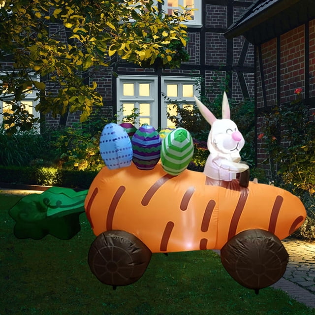 Adorno de juguete inflable de de Pascua de 180cm con huevos coloridos, zanahoria iluminada, enchufe estadounidense para patio exterior y