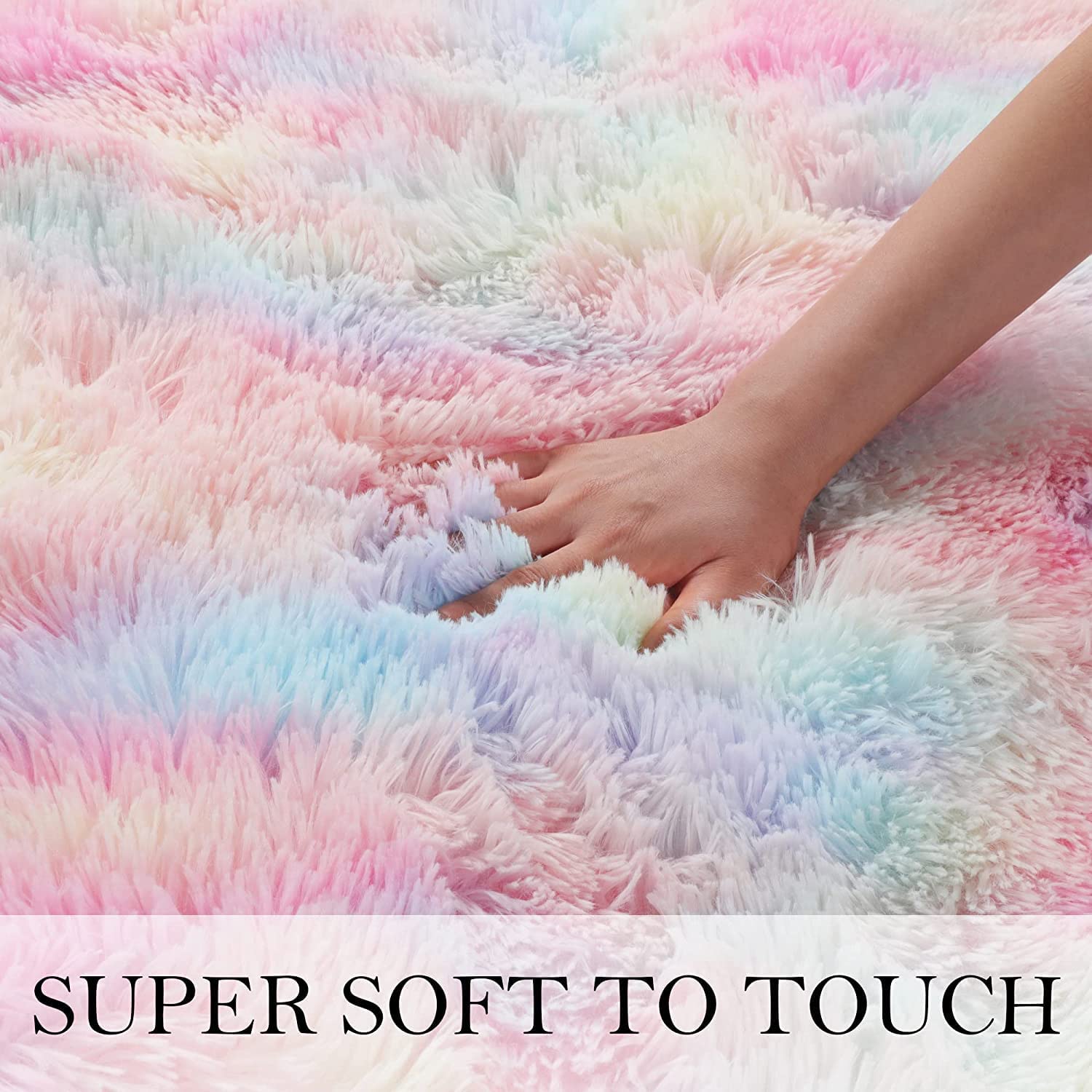 Junovo Soft Rainbow Area Rugs for Girls Room, Fluffy Colorful Rugs Cute Floor Carpets Shaggy Playing Mat for Kids Baby Girls Bedroom Nursery Room, 4'x6',Rainbow - image 5 of 8