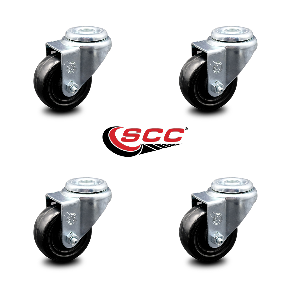 3 Inch Hard Rubber Wheel Swivel Bolt Hole Caster Set Service Caster Brand