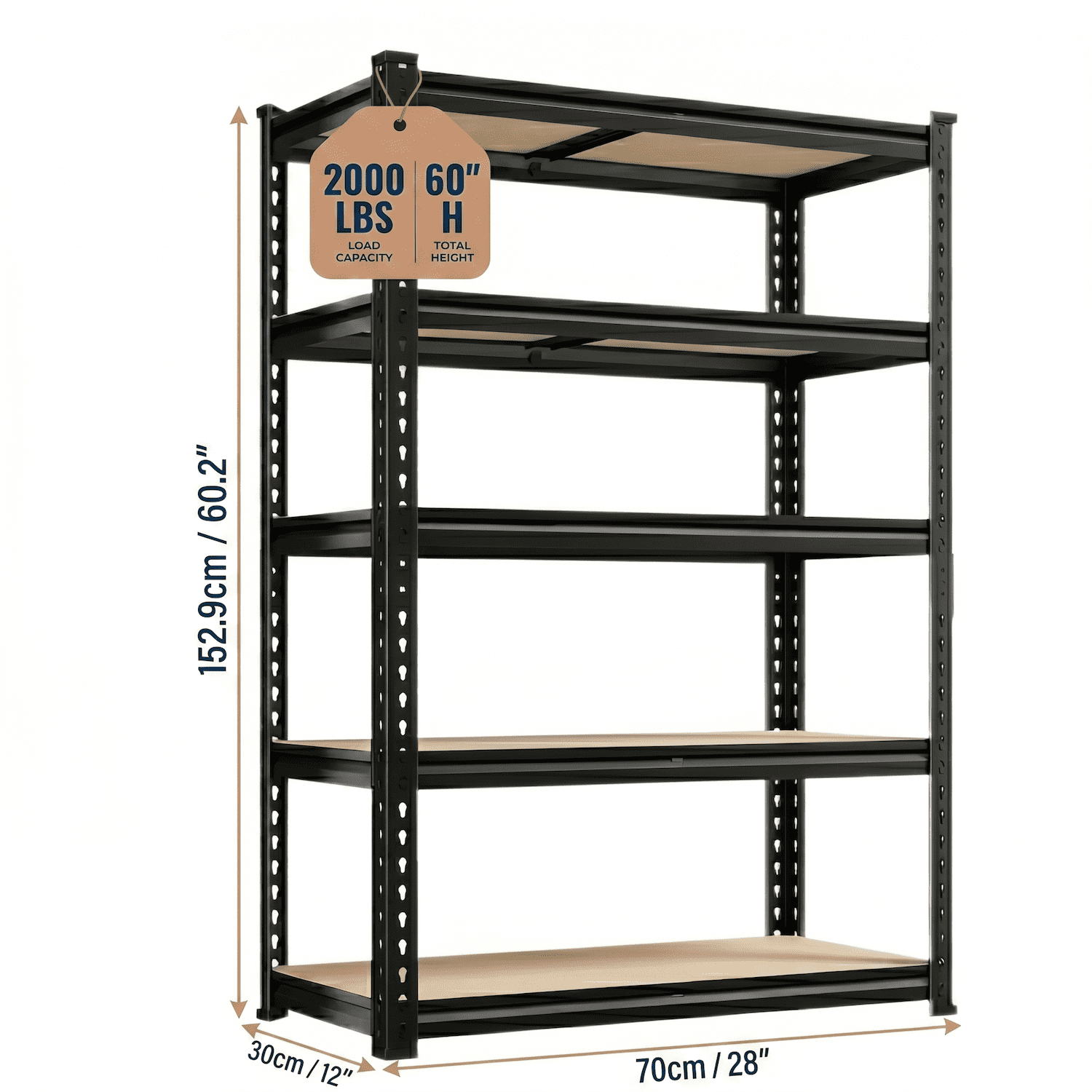 Xiweot Heavy Duty Garage Storage Shelves, 2000 lbs Metal Shelving Unit, 5 Tier Adjustable Garage Shelves, 60"H x 12" D x 28" W Freestanding Steel Shelving Rack for Basement, Pantry, Warehouse