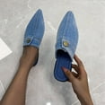 thumbnail image 6 of Female Casual Shoes Ladies Fashion Solid Color Denim Half Slippers Pointed Toe Flat Casual Shoes, 6 of 8