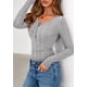 thumbnail image 4 of Blusa para Mujer PRETTYGARDEN Otoño 2025 Ajustada Henley Gris Talla L, 4 of 8