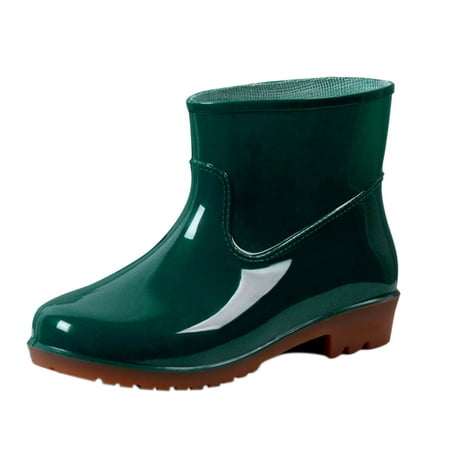 

iOPQO Women s Rain shoes Women Low-Heeled Buckle Round Toe Shoe Waterproof Middle Tube Rain Boots 361 Ladies Casual Waterproof Rain Green 39
