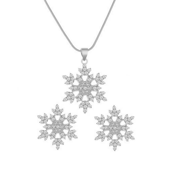 NICEXMAS 1 Set Rhinestone Bridal Jewelry Snowflake Pendant Necklaces for Women Special Events
